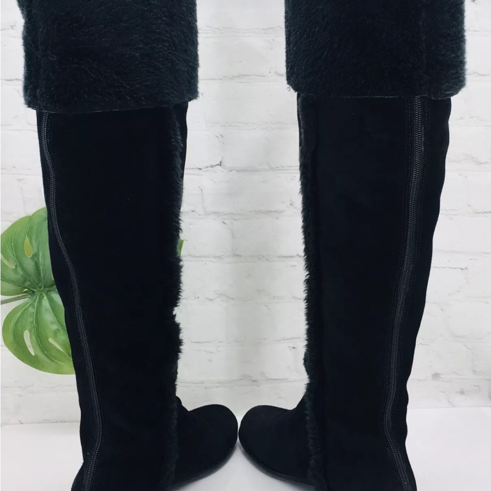 BCBG Tall black Suede Leather Fur Lined Black Boots - Picture 8 of 15